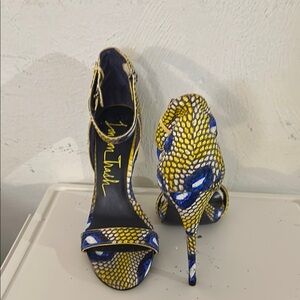 London Trash Yellow and Blue Stiletto Heels with Ankle Strap